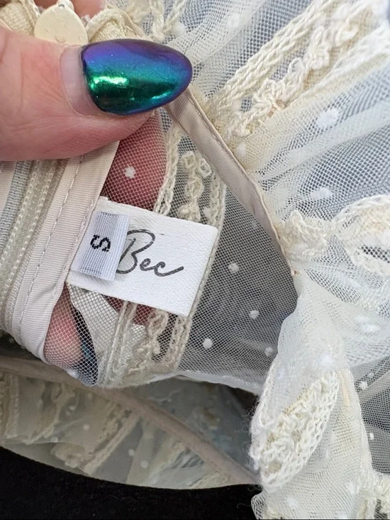 Bec & Xin Plaid Lace Dress Ruffle Collar Cottagecore Romantic Mini Size small - Picture 8 of 8